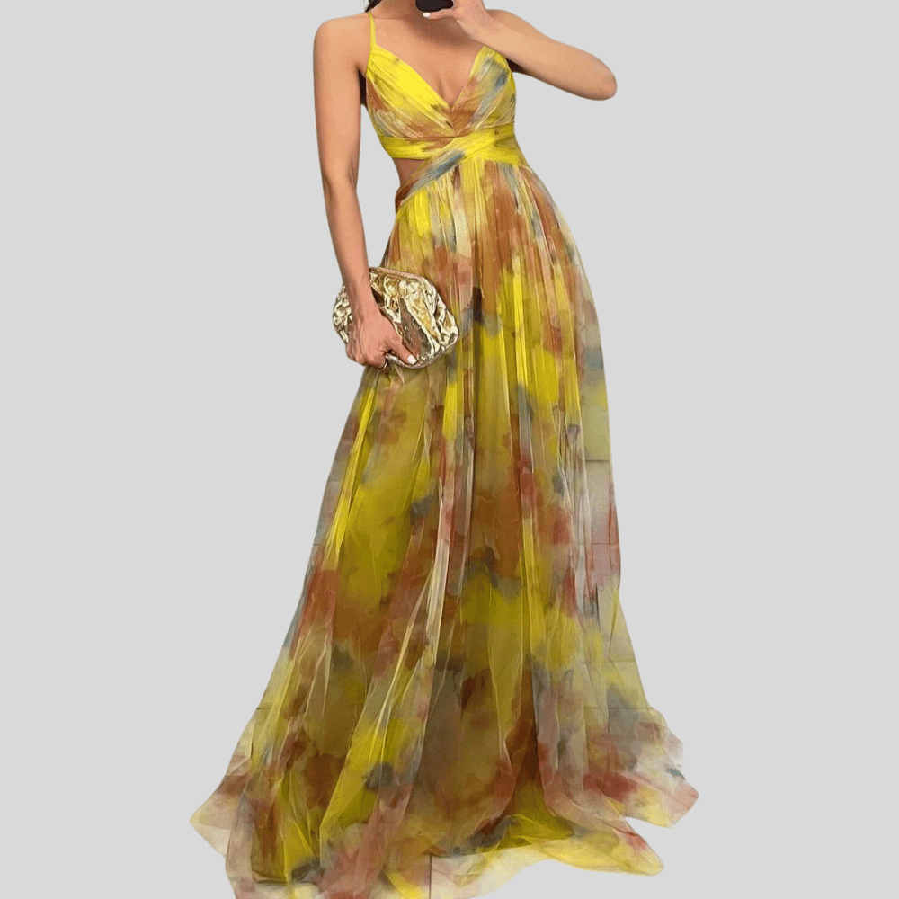 Stilvolles Damen Abendkleid mit fließendem Print: Elegant & glamourös