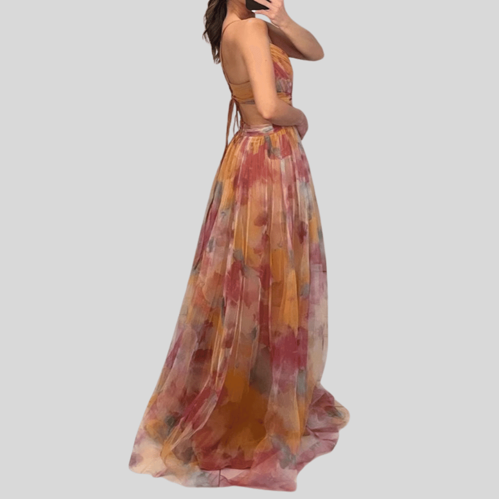 Stilvolles Damen Abendkleid mit fließendem Print: Elegant & glamourös