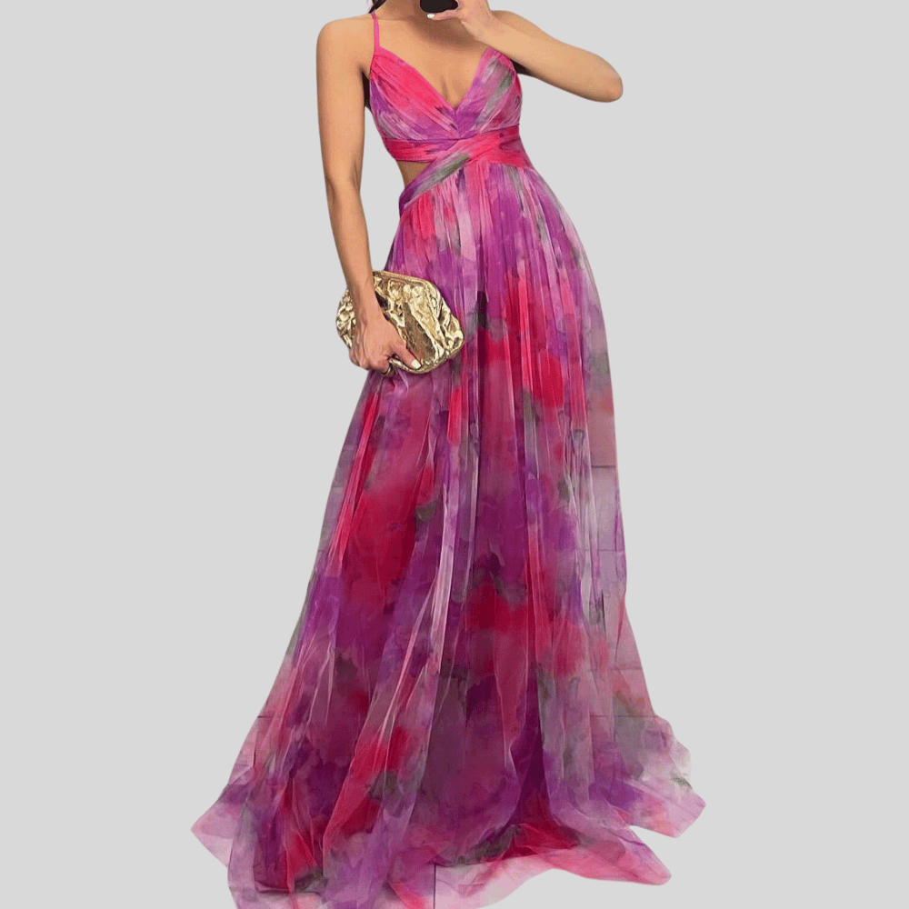 Stilvolles Damen Abendkleid mit fließendem Print: Elegant & glamourös