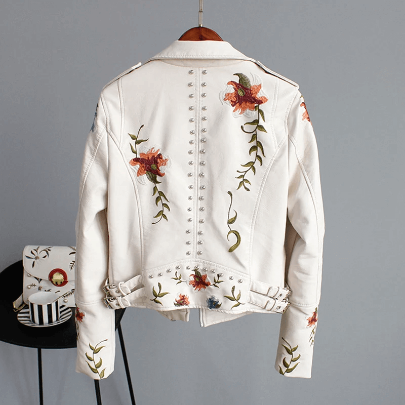 Lederjacke für Damen mit Blumenmuster