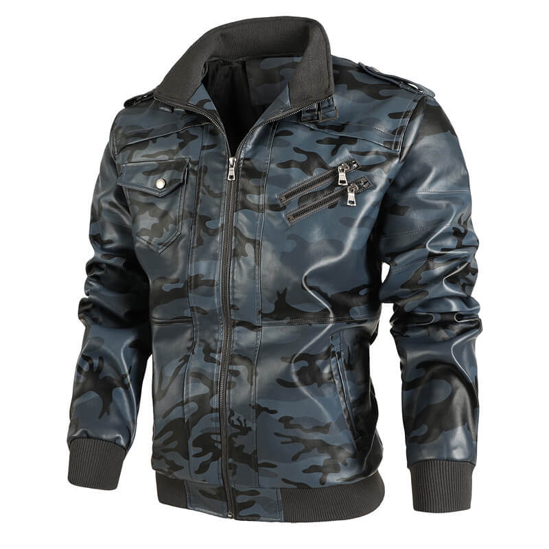 Stylische Herren-Lederjacke mit Tarnmuster