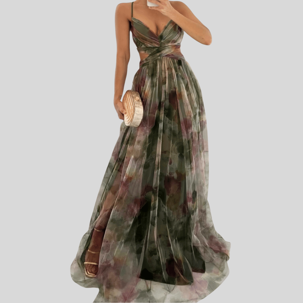 Stilvolles Damen Abendkleid mit fließendem Print: Elegant & glamourös