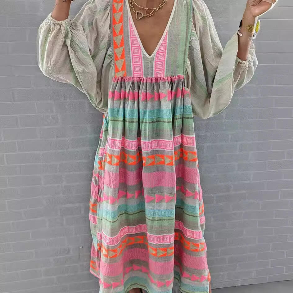 Luftiges Boho-Maxikleid für Damen – Farbenfrohe Leichtigkeit für den Sommer