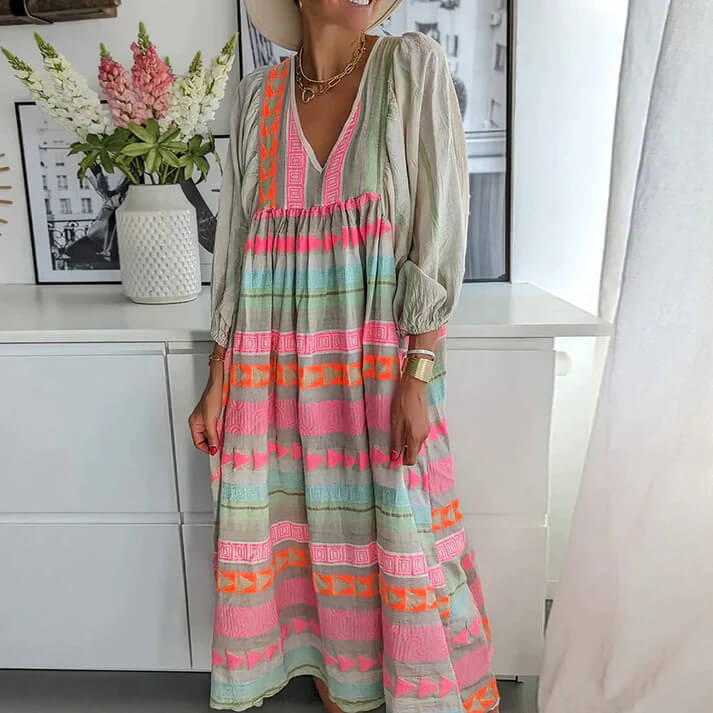 Luftiges Boho-Maxikleid für Damen – Farbenfrohe Leichtigkeit für den Sommer