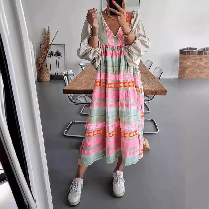 Luftiges Boho-Maxikleid für Damen – Farbenfrohe Leichtigkeit für den Sommer