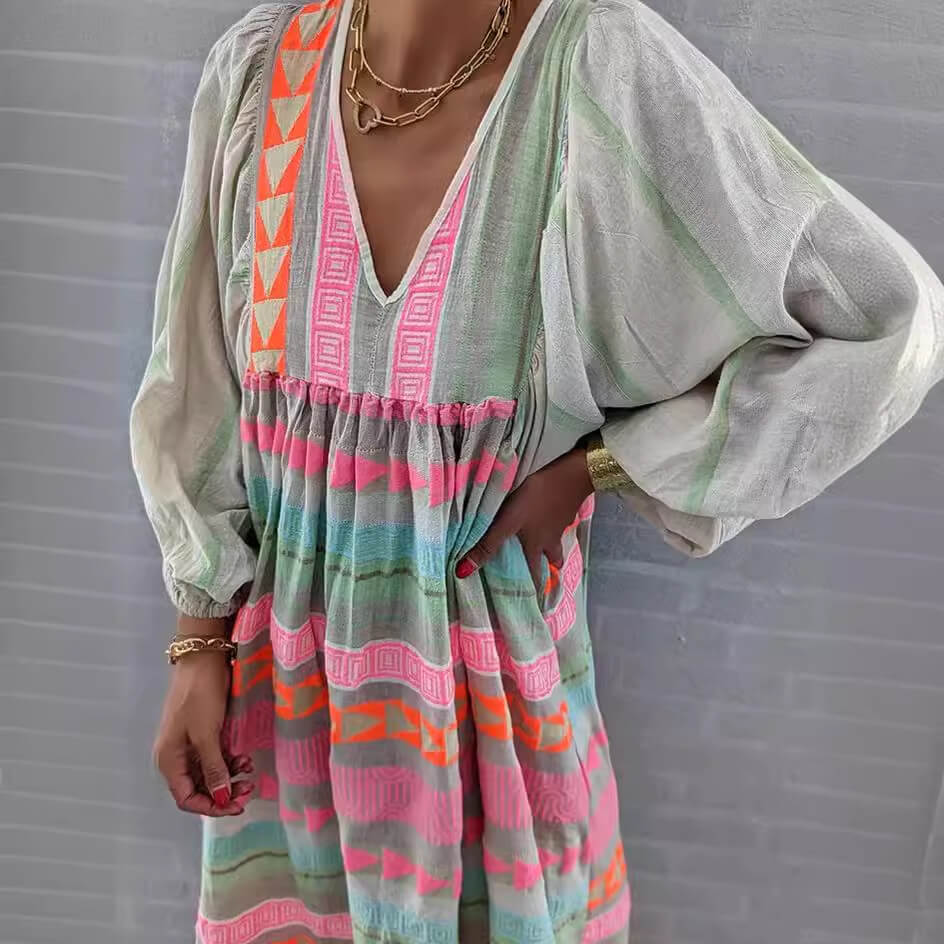 Luftiges Boho-Maxikleid für Damen – Farbenfrohe Leichtigkeit für den Sommer
