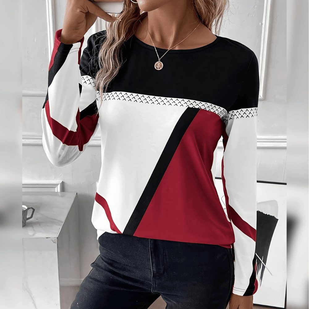 Modisches Langarmshirt für Damen mit Patchwork-Design