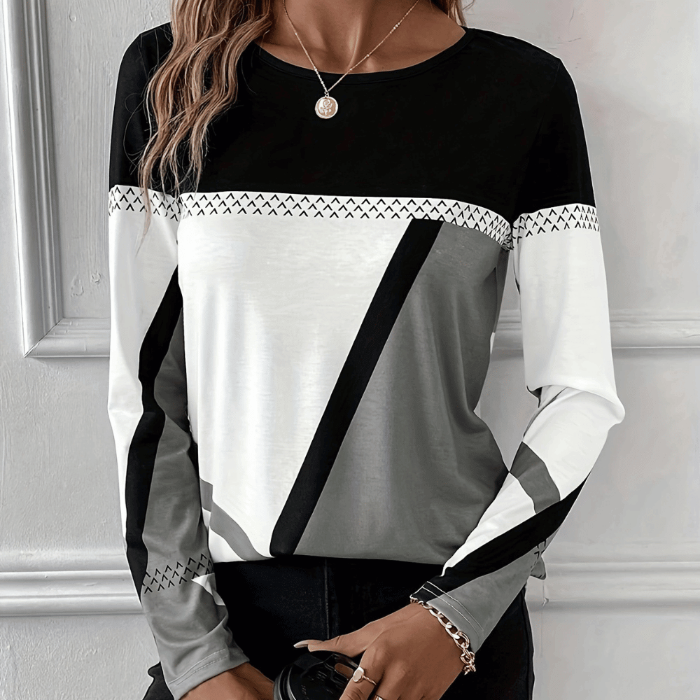 Modisches Langarmshirt für Damen mit Patchwork-Design
