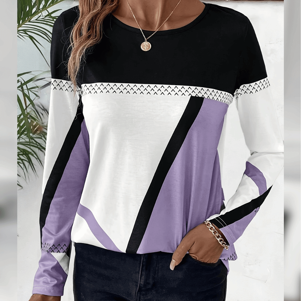 Modisches Langarmshirt für Damen mit Patchwork-Design