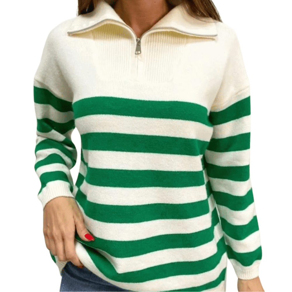 Gestreifter Damen-Pullover mit Reißverschlusskragen