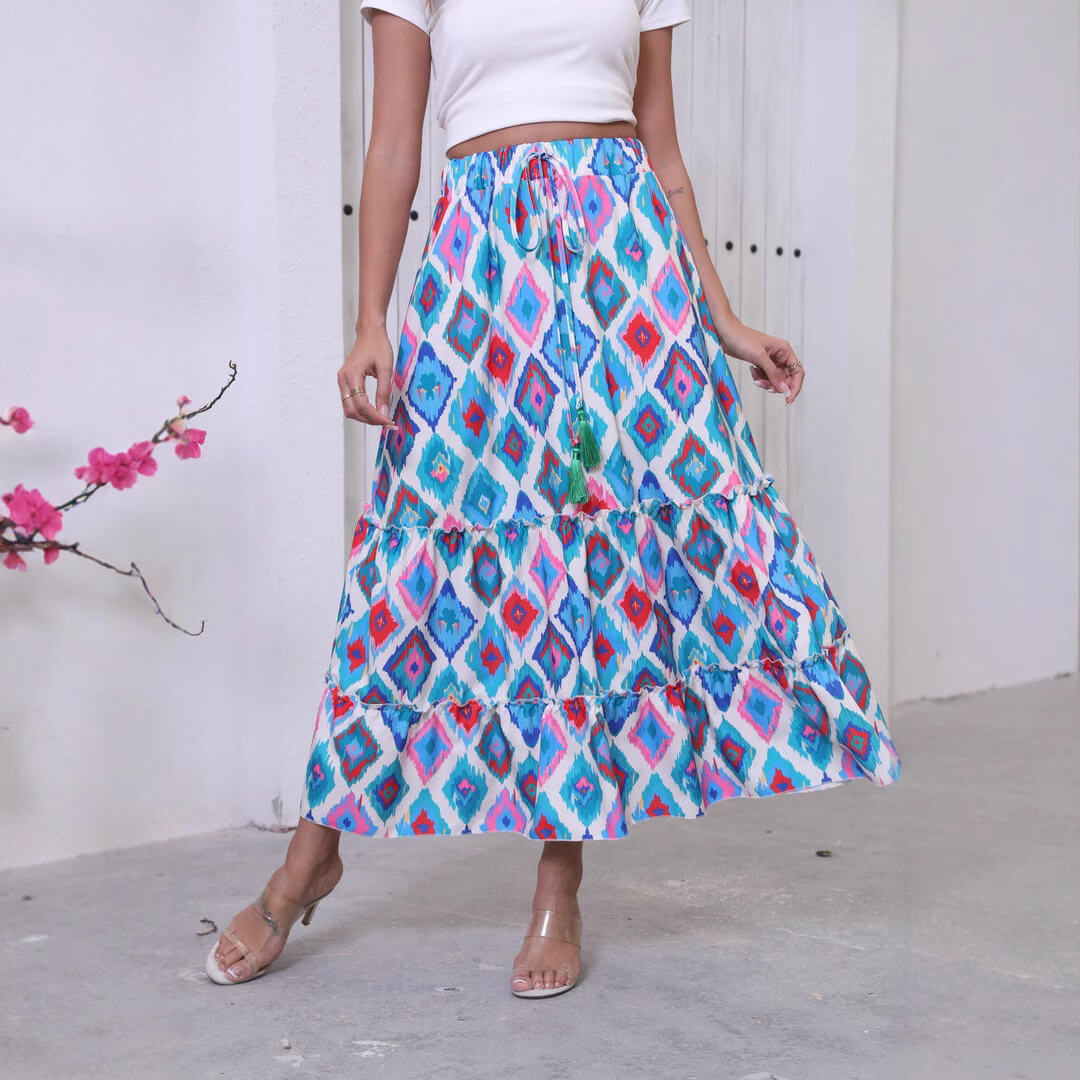 Damen Stufenrock mit Streifenmuster: Leichtigkeit trifft Boho-Vibes