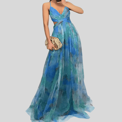 Stilvolles Damen Abendkleid mit fließendem Print: Elegant & glamourös