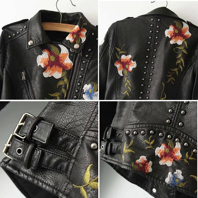 Lederjacke für Damen mit Blumenmuster