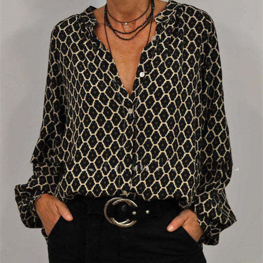 Elegante Damenbluse mit Ethno-Print – Stilvoll & Zeitlos
