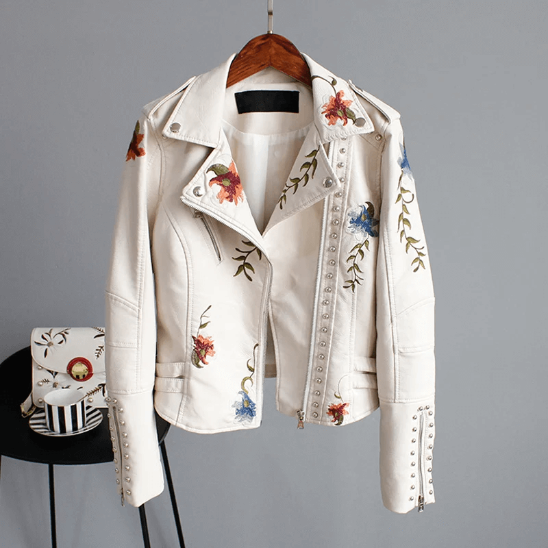 Lederjacke für Damen mit Blumenmuster