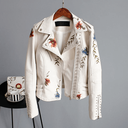 Lederjacke für Damen mit Blumenmuster