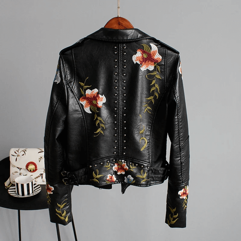 Lederjacke für Damen mit Blumenmuster