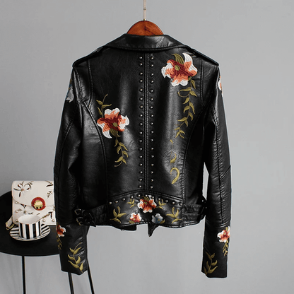 Lederjacke für Damen mit Blumenmuster