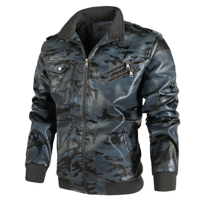 Stylische Herren-Lederjacke mit Tarnmuster