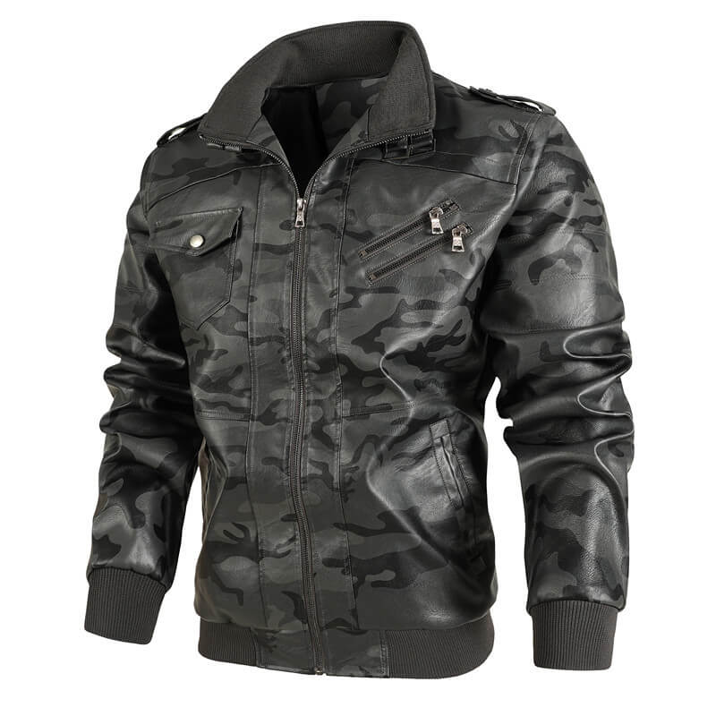 Stylische Herren-Lederjacke mit Tarnmuster