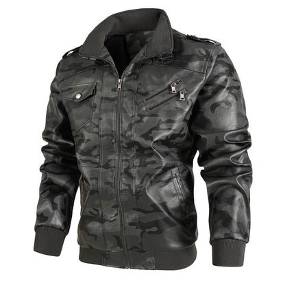 Stylische Herren-Lederjacke mit Tarnmuster