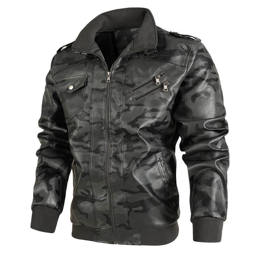 Stylische Herren-Lederjacke mit Tarnmuster