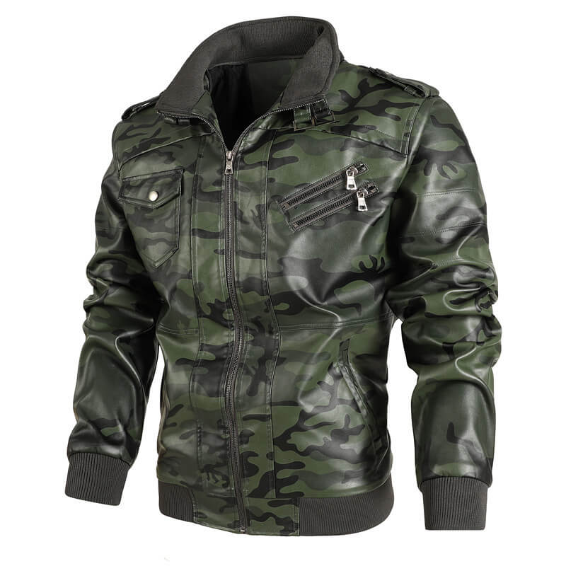 Stylische Herren-Lederjacke mit Tarnmuster
