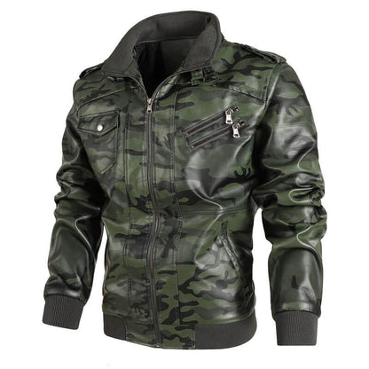 Stylische Herren-Lederjacke mit Tarnmuster