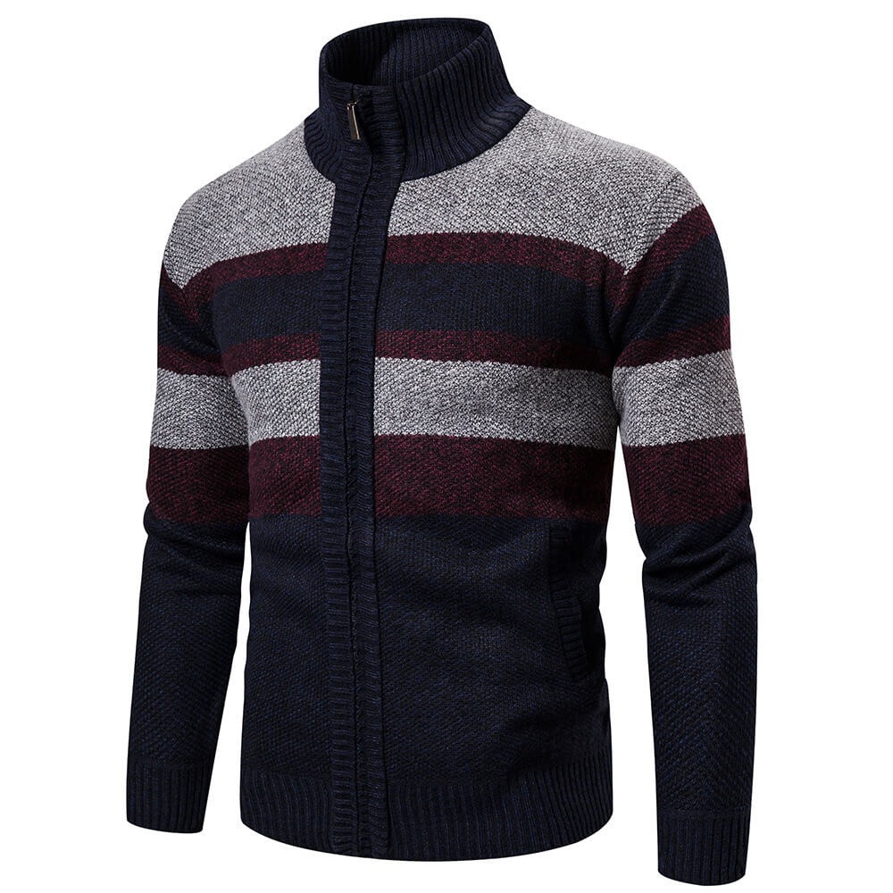 Herren-Strickjacke mit Reißverschluss und Streifenmuster