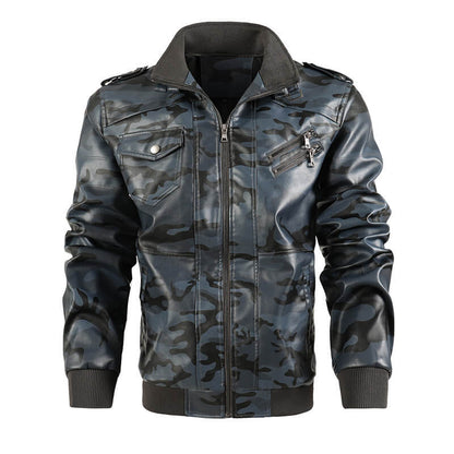 Stylische Herren-Lederjacke mit Tarnmuster