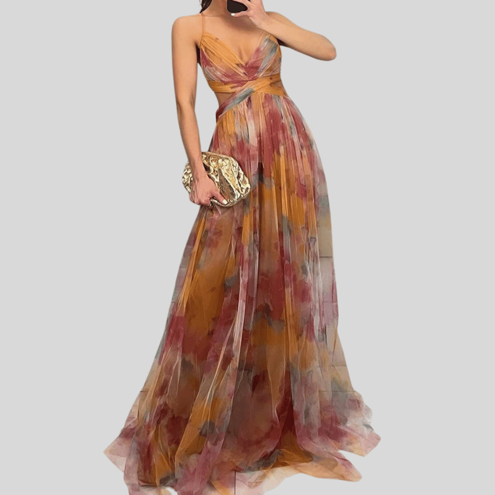 Stilvolles Damen Abendkleid mit fließendem Print: Elegant & glamourös
