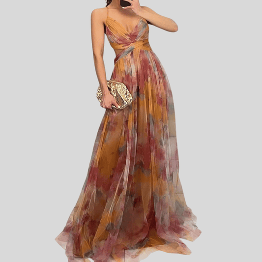 Stilvolles Damen Abendkleid mit fließendem Print: Elegant & glamourös