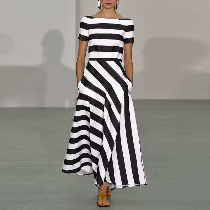 Elegantes Damen Streifenkleid in A-Linie: Modern & Ausdrucksstark