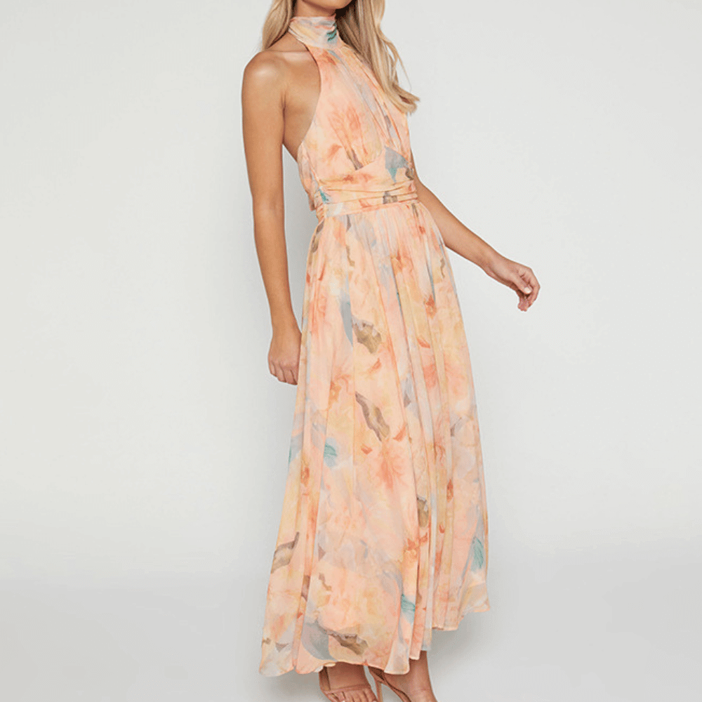 Elegantes Halsbündchen-Maxikleid für Damen: Sommerlich & luftig