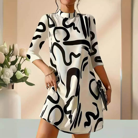 Modernes  Damen A-Linien-Kleid mit abstraktem Print – Stilvoll & bequem