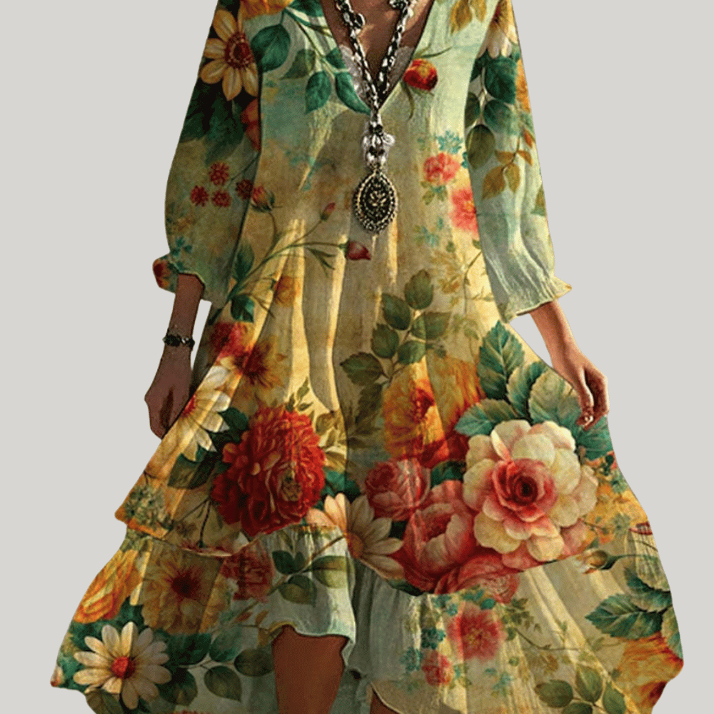 Sommerliches Damen Boho-Maxikleid mit Blumenprint: Luftig & elegant