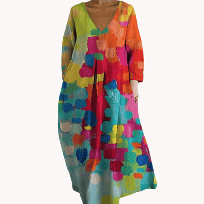 Sommerliches Damen Maxikleid mit künstlerischem Print: Ausdrucksstark & luftig