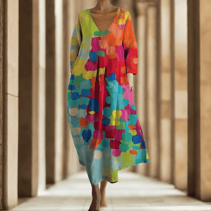 Sommerliches Damen Maxikleid mit künstlerischem Print: Ausdrucksstark & luftig