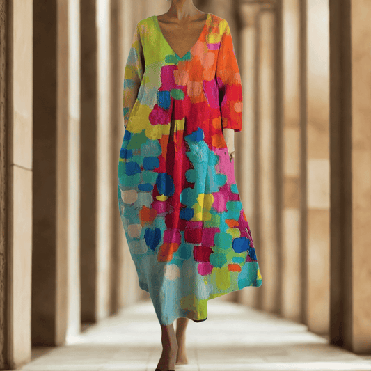 Sommerliches Damen Maxikleid mit künstlerischem Print: Ausdrucksstark & luftig