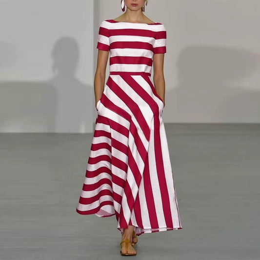 Elegantes Damen Streifenkleid in A-Linie: Modern & Ausdrucksstark