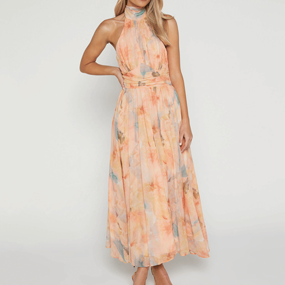Elegantes Halsbündchen-Maxikleid für Damen: Sommerlich & luftig