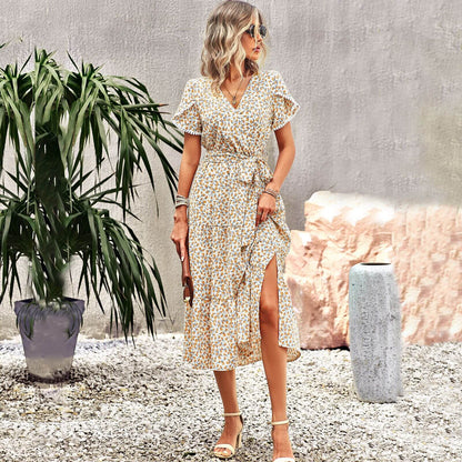 Midi Damen Sommerkleid mit Bindegürtel: Elegant & erfrischend verspielt