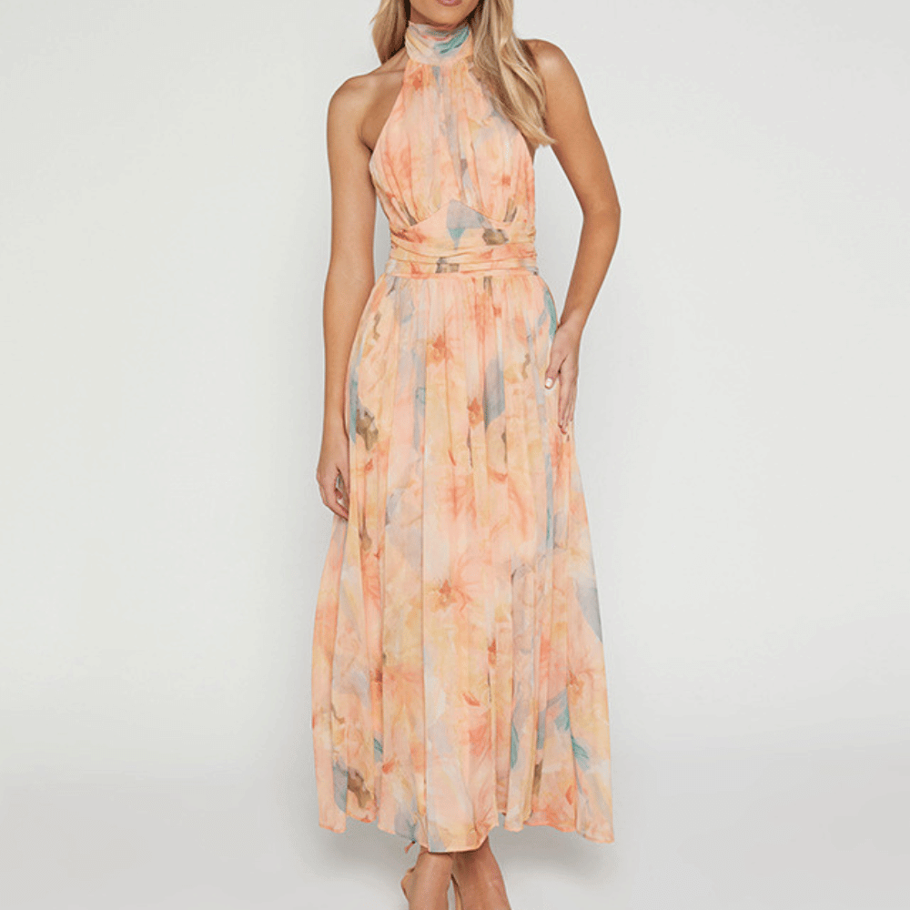 Elegantes Halsbündchen-Maxikleid für Damen: Sommerlich & luftig