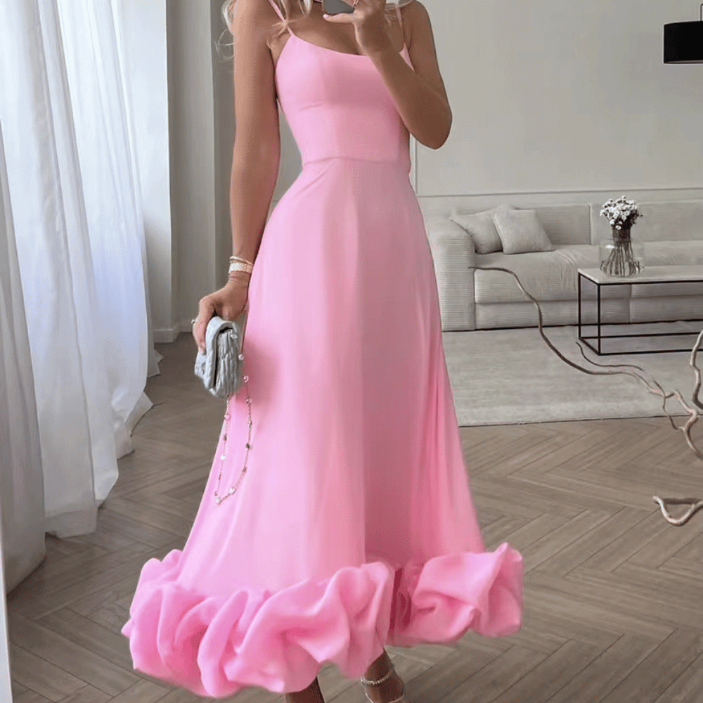 Romantisches Midikleid für Damen: Zarte Träger & verspielter Volantsaum
