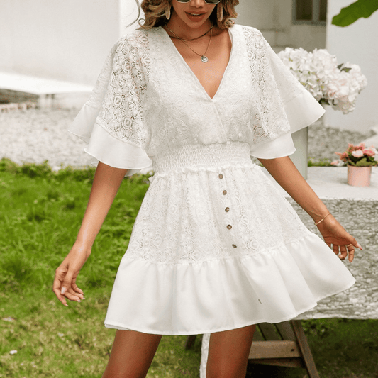 Sommerliches Damen Spitzenkleid mit Knopfleiste: Eleganz trifft Leichtigkeit