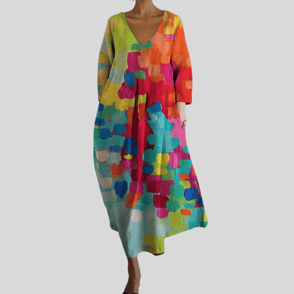 Sommerliches Damen Maxikleid mit künstlerischem Print: Ausdrucksstark & luftig