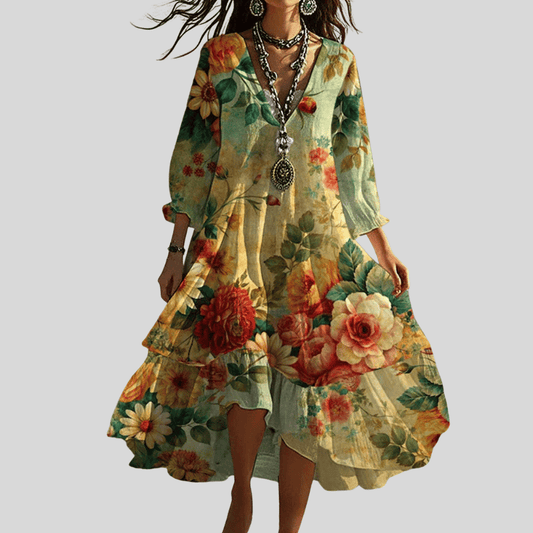 Sommerliches Damen Boho-Maxikleid mit Blumenprint: Luftig & elegant