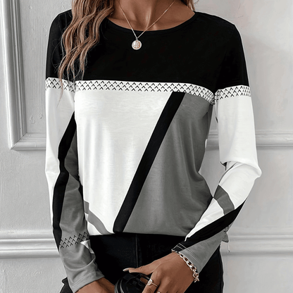 Modisches Langarmshirt für Damen mit Patchwork-Design