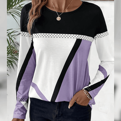 Modisches Langarmshirt für Damen mit Patchwork-Design