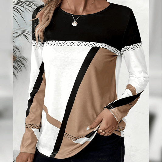 Modisches Langarmshirt für Damen mit Patchwork-Design